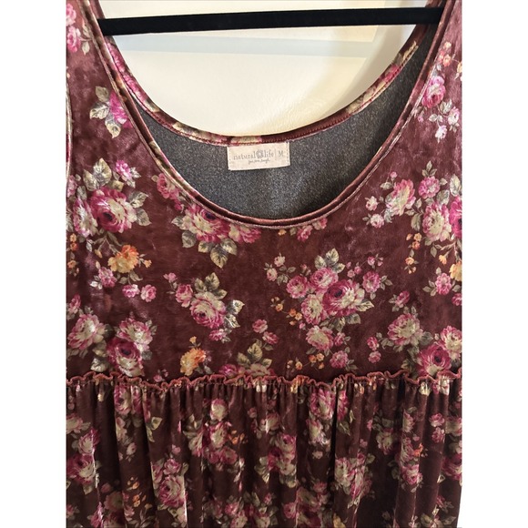 Natural Life Karlie Burgundy Floral Bouquet Velvet Dress Size Medium Boho - Picture 2 of 7
